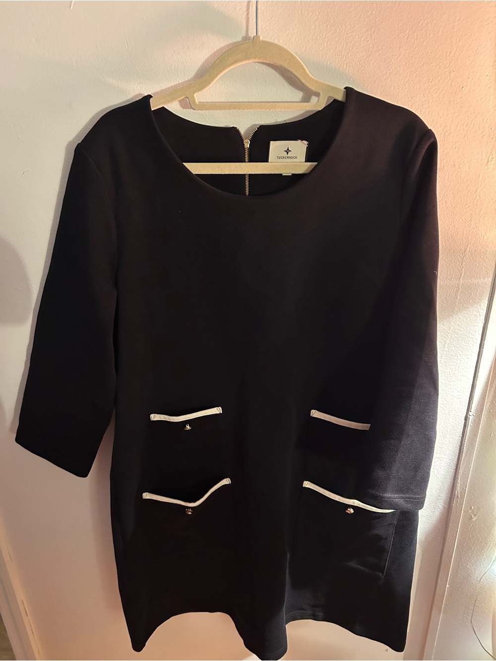 Tuckernuck Black Long Sleeve Shift Dress with White Trim